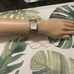 Fossil Silver Case Watch with Tan Leather Strap